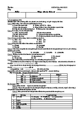 Đề và đáp án kiểm tra học kì I Công nghệ lớp 9 - Năm học 2016-2017